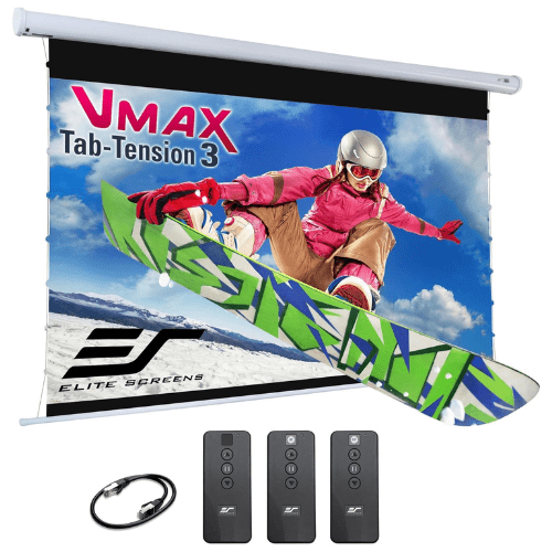 Elite VMAX Tab-Tension 3 Series, 16:9, Electric Motorized Projection Screen, CineWhite, Standard, Short, and UST Projectors