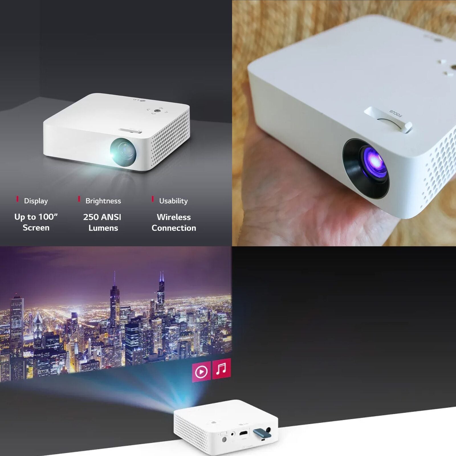 LG PH30N Full HD 250 Lumens LED Projector With Built-in Battery