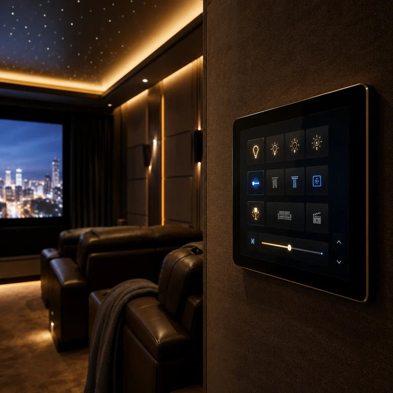 Smart scene lighting control in a home cinema room in Dubai