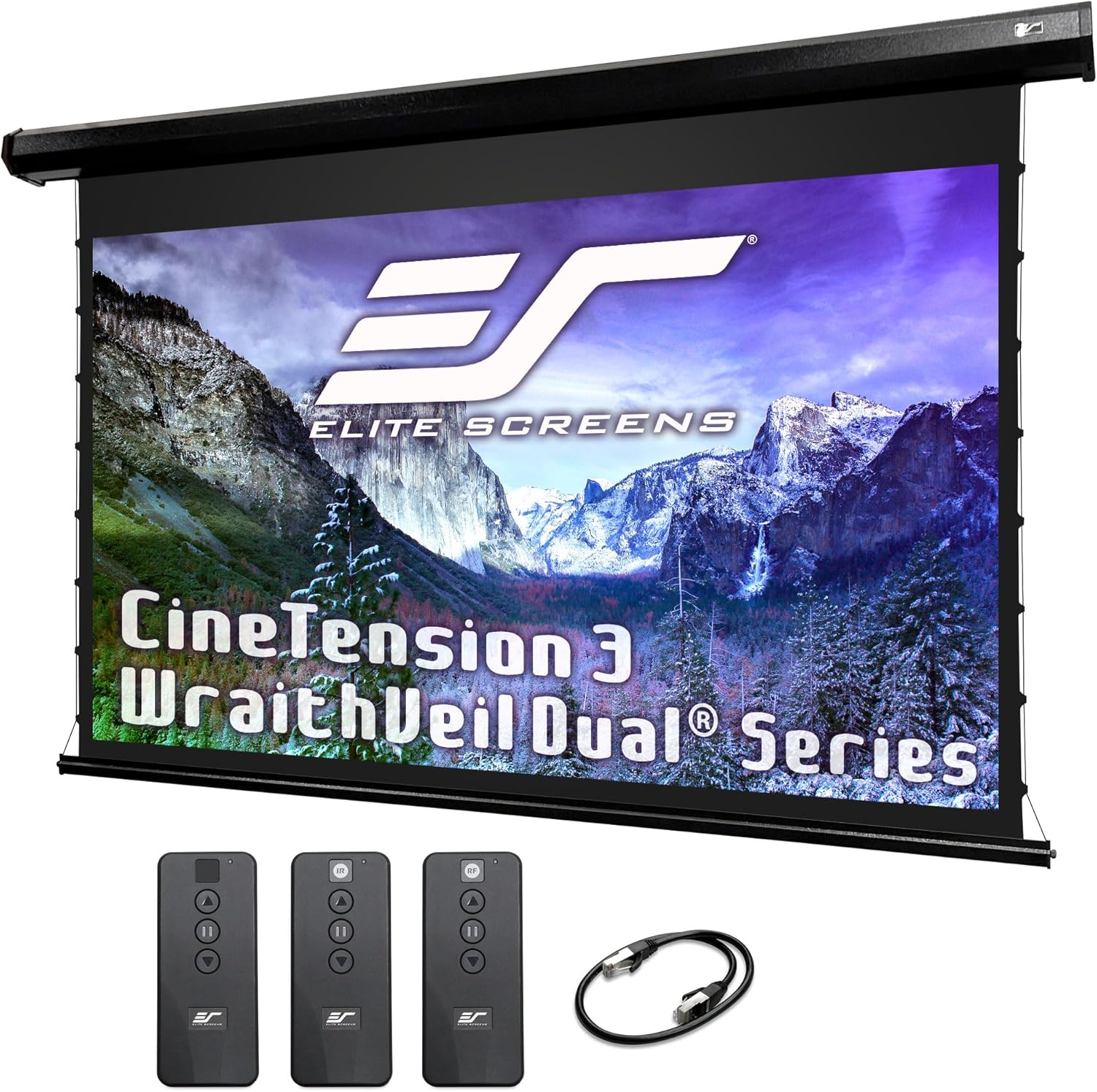 Elite Screen CineTension 2 Series WraithVeil Dual, 16:9, Electric Motorized , Standard, Short, and Ultra-Short Throw
