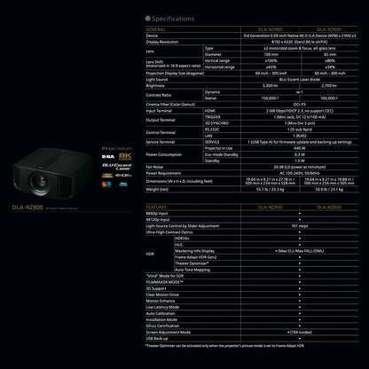 JVC DLA-NZ800 8K 2700 Lumens Laser Phosphor Projector