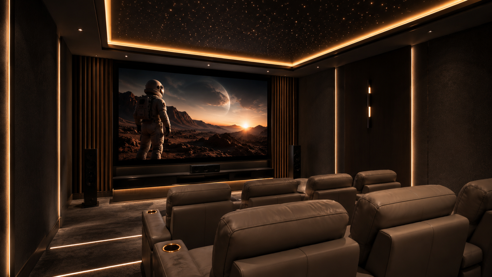 Luxury home cinema installation in a Dubai villa by I-Trust Systems